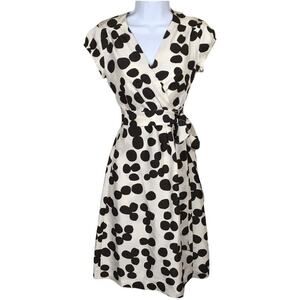 Banana‎ Republic Wrap Dress 100% Silk White Brown Polka Dot Cap Sleeve Women's 0